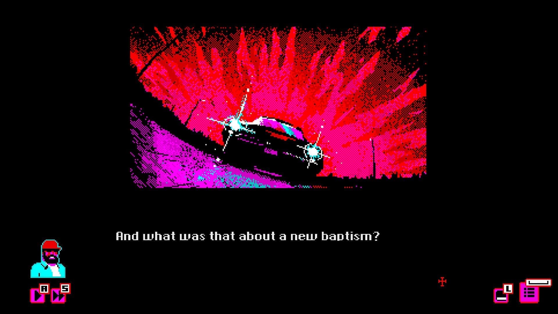 A car races along the road. A red hue adds drama.
